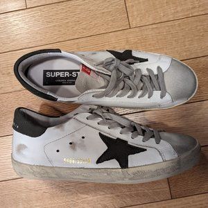 Golden Goose, Super-Star Sneakers, White Leather, Black Star. ONLY WORN TWICE!